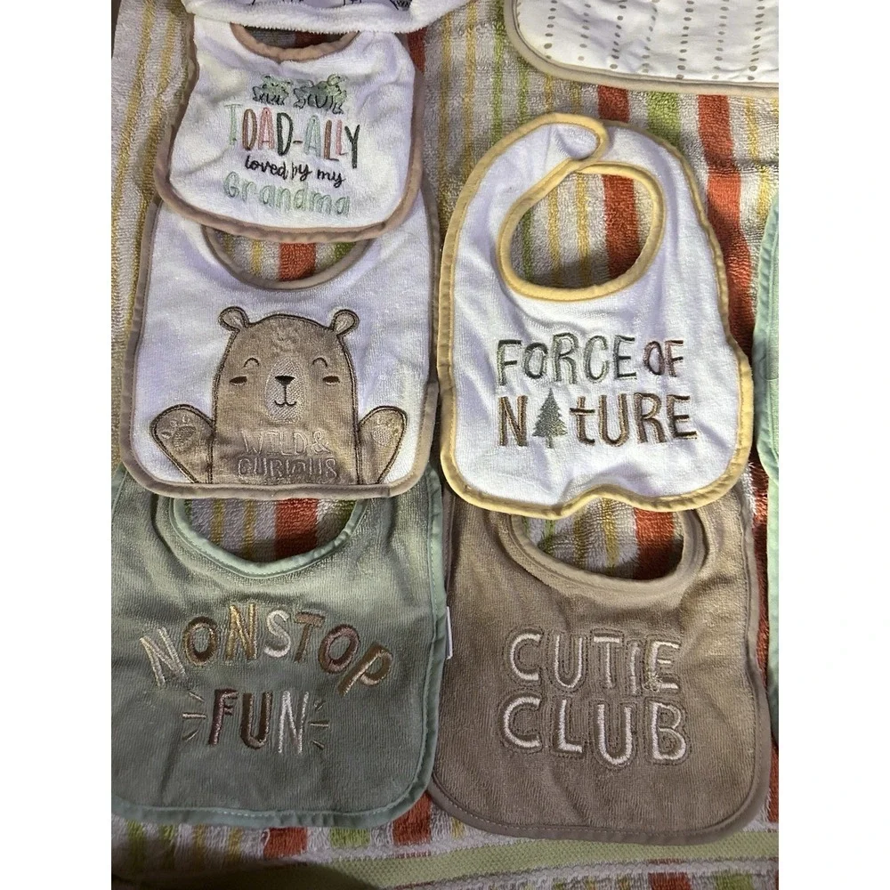 Baby Bib & Burb Cloth Lot Unisex Neutral Woodland Grandma Sayings Infant 17 PCS!